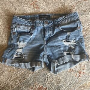 Aeropostale Women's Blue Distressed Denim Shorts
